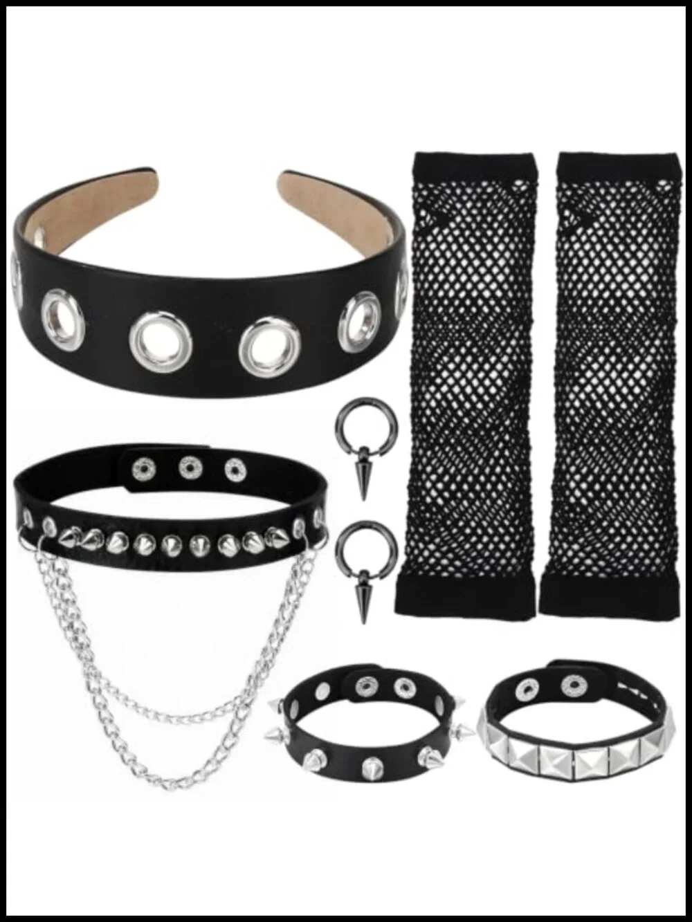 Punk Rock Accessories Set for Women - Y2K Goth Choker, Leather Headband,